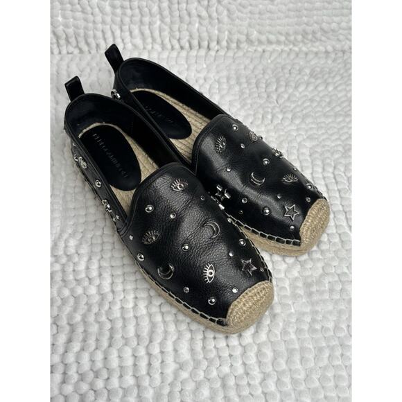 REBECCA MINKOFF Espadrille Shoes Sz 6.5M Black Silver Moons Stars Studs Flats - Picture 4 of 9